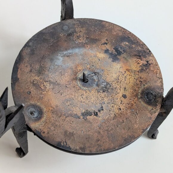 Vtg Hand Forged Wrought Iron Antelope Gazelle Heads Tripod Candle Holder - Picture 6 of 8